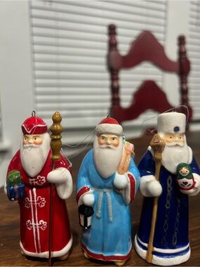 3 Crate and Barrel Around the World Santa Ornaments-2014 Greece, Russia & Norway